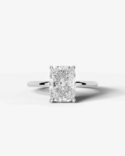 Elongated Cushion Cut Hidden Halo Lab Grown Diamond Engagement Ring and Four-Prong Setting| D VS1