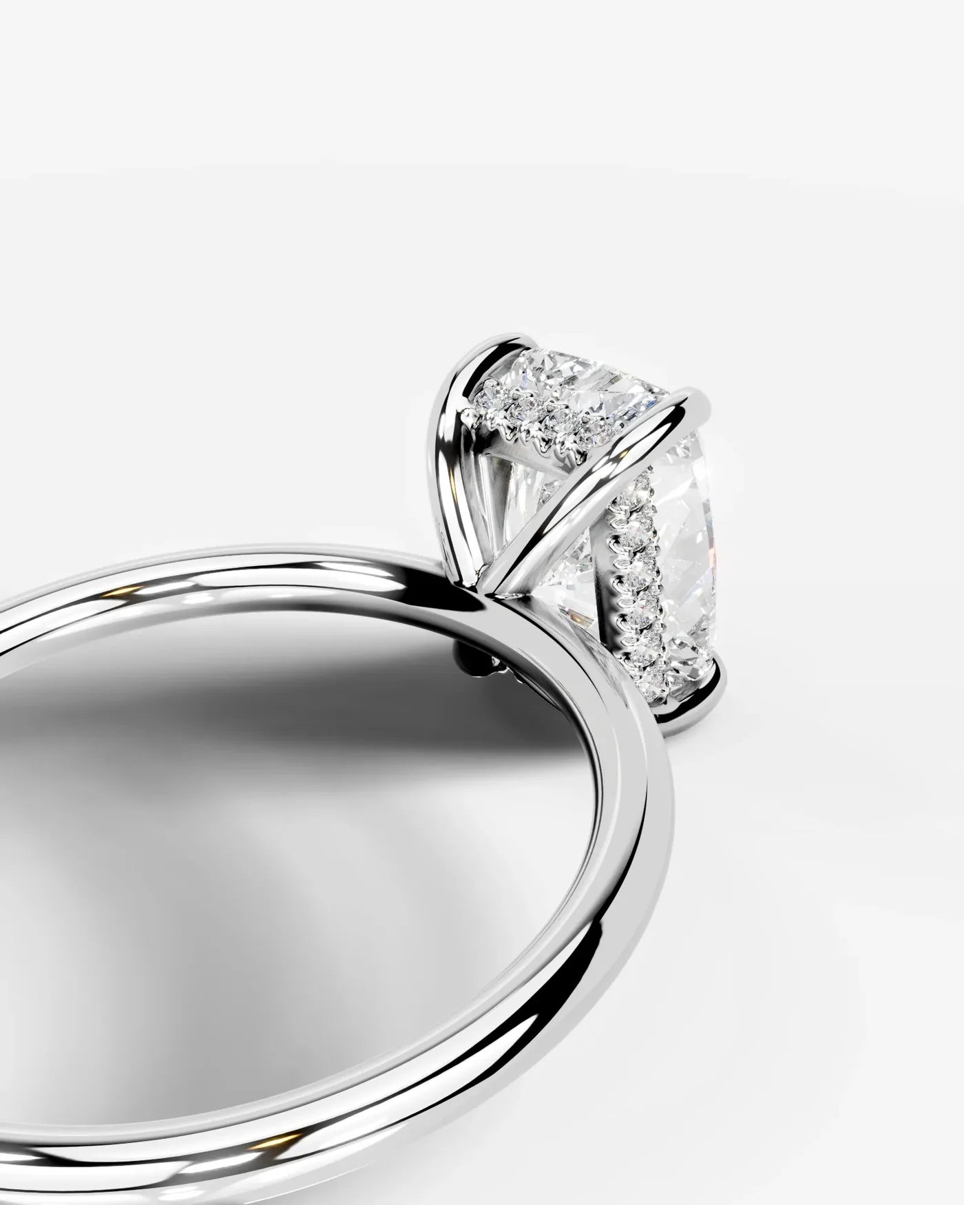 Elongated Cushion Cut Hidden Halo Lab Grown Diamond Engagement Ring and Four-Prong Setting| D VS1