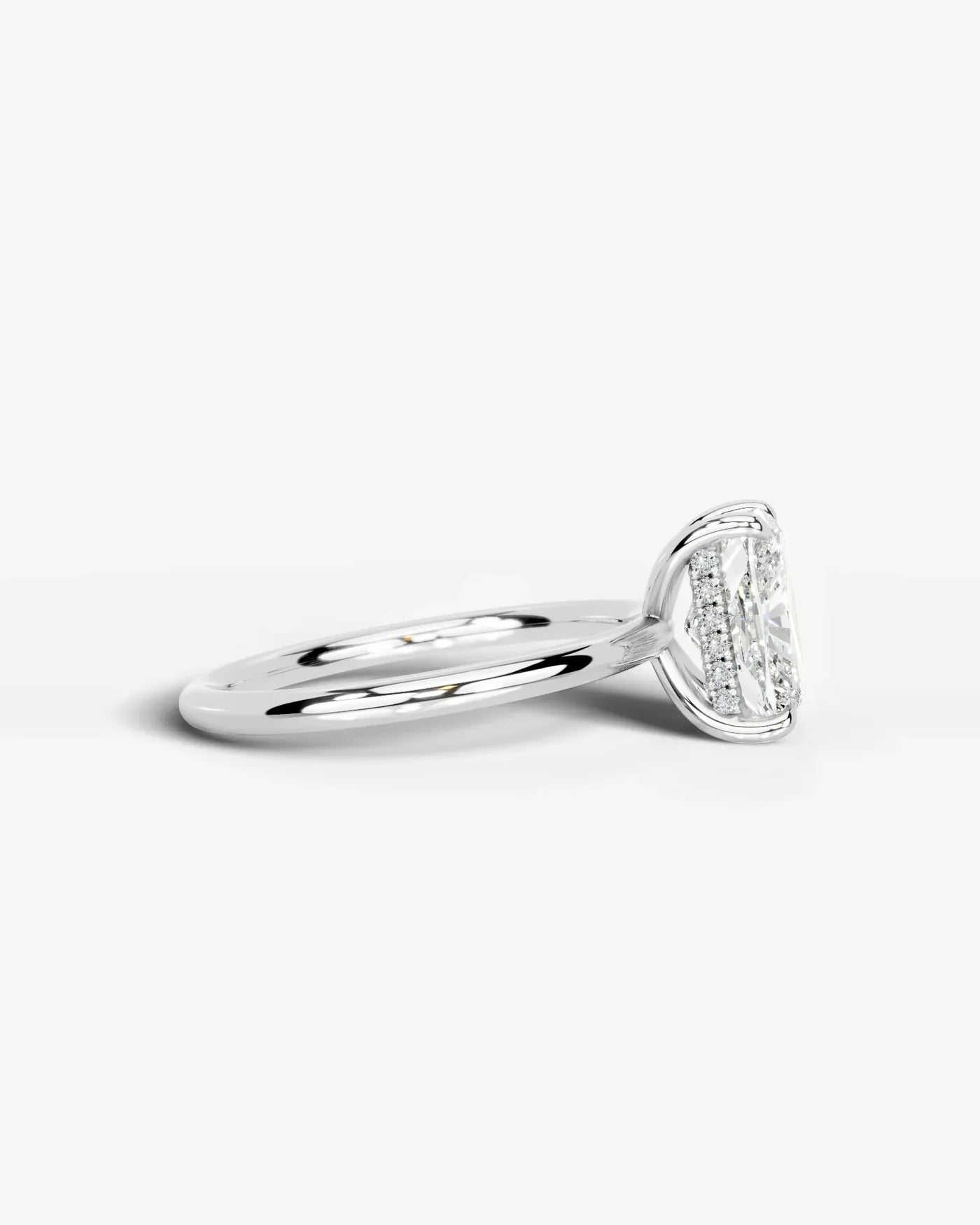 Elongated Cushion Cut Hidden Halo Lab Grown Diamond Engagement Ring and Four-Prong Setting| D VS1