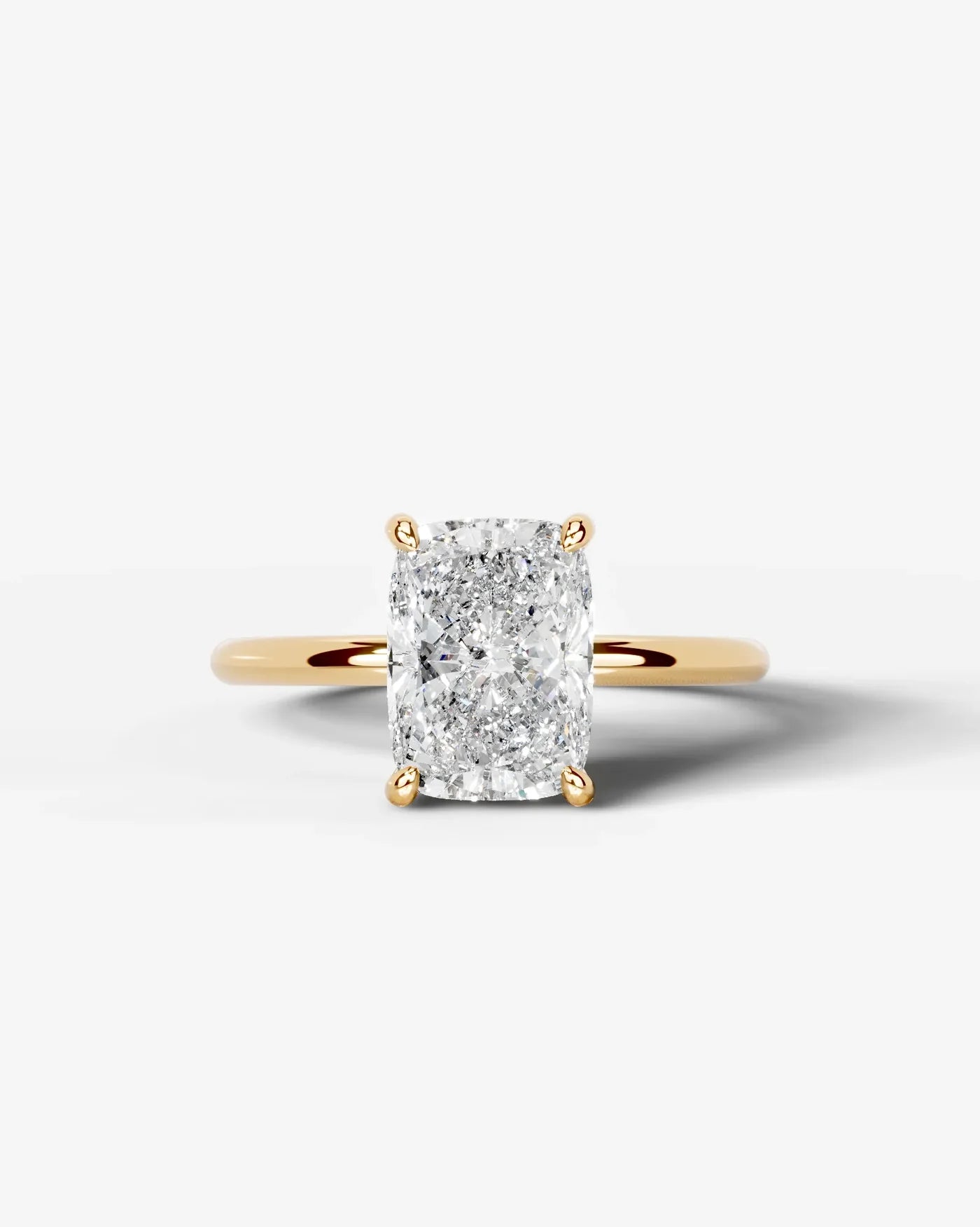 Elongated Cushion Cut Hidden Halo Lab Grown Diamond Engagement Ring and Four-Prong Setting| D VS1