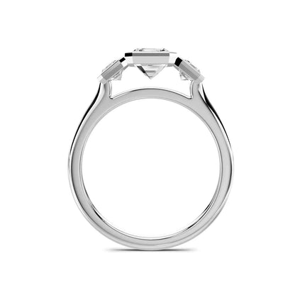 EMERALD THREE STONE BEZEL RING