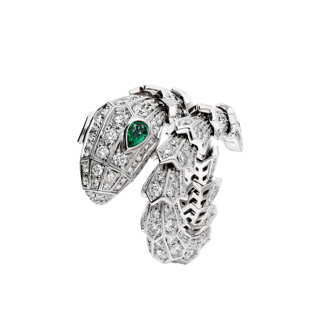 SERPENT EMERALD PAVE LAB DIAMOND RING
