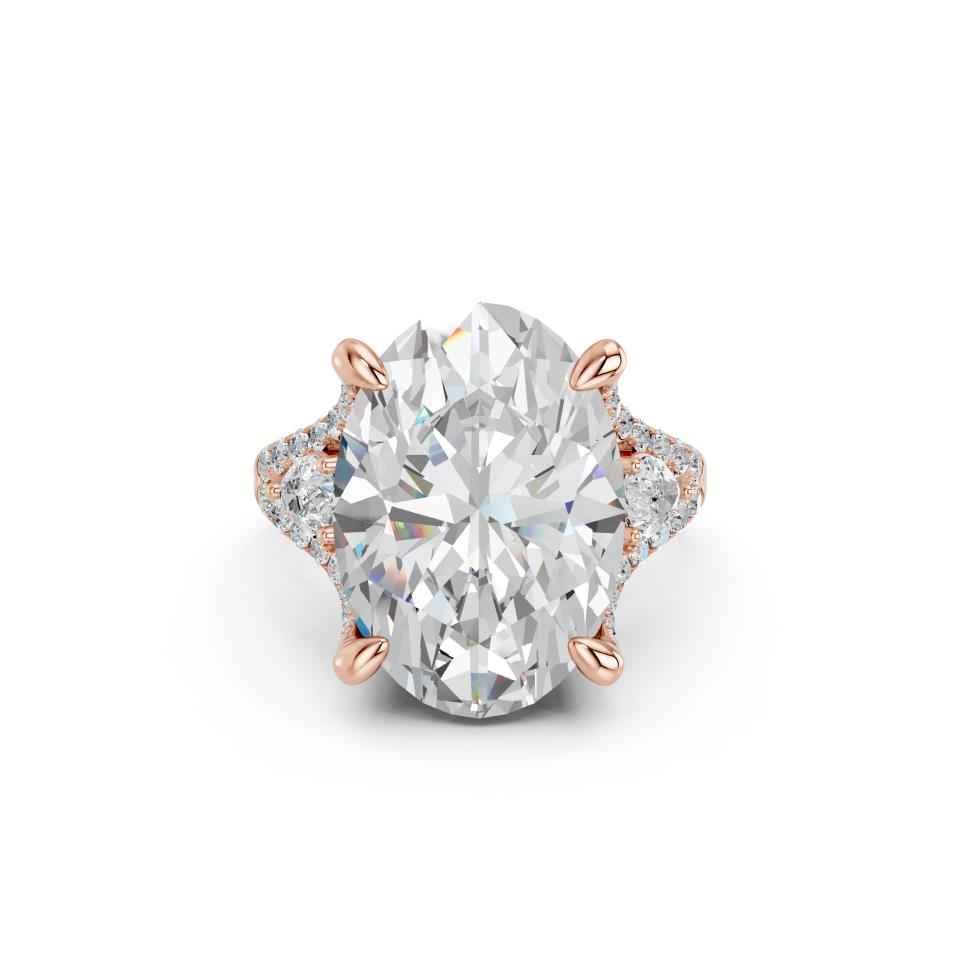 OVAL FANCY RING WITH HIDDEN HALO AND PAVE BAND