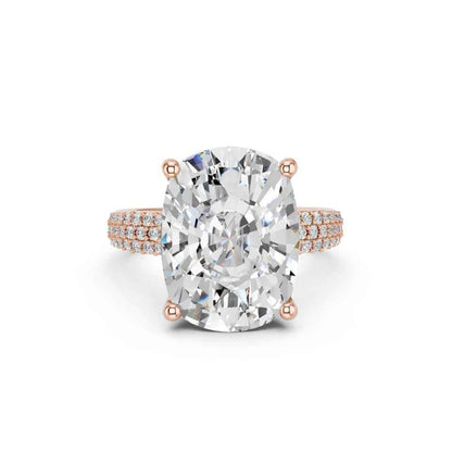 CUSHION RING WITH HIDDEN HALO AND PAVE BAND