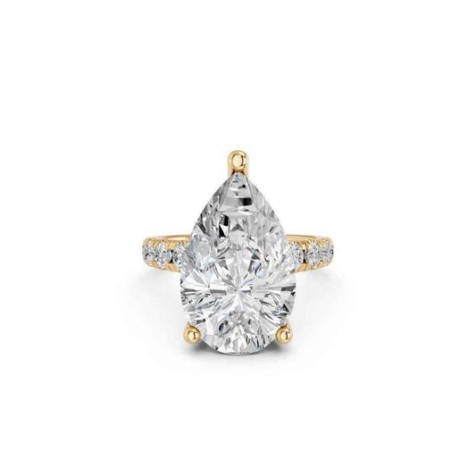PEAR RING WITH HIDDEN HALO AND PAVE BAND