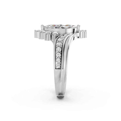 MARQUISE RING WITH HALO AND PAVE BAND