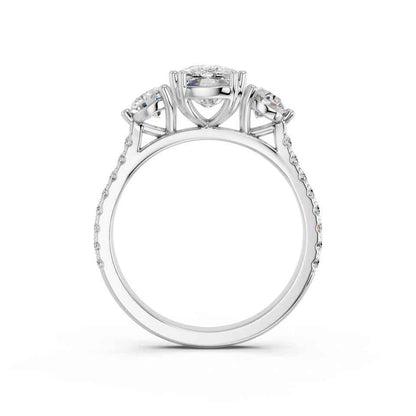 CUSHION THREE STONE WITH PAVE BAND