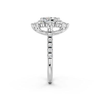 OVAL CLUSTER HALO RING WITH PAVE AND HIDDEN HALO