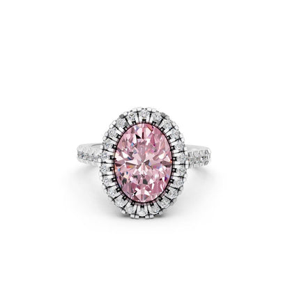 OVAL PINK HALO RING WITH PAVE BAND