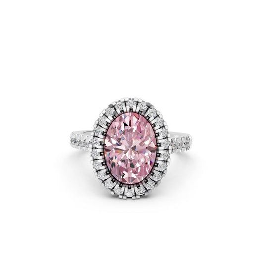 OVAL PINK HALO RING WITH PAVE BAND