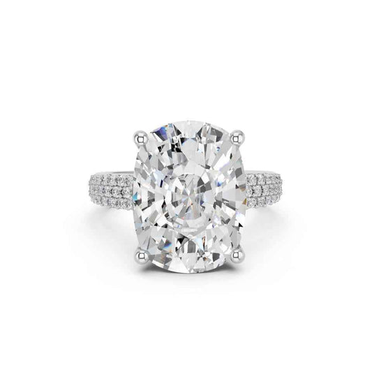 CUSHION RING WITH HIDDEN HALO AND PAVE BAND