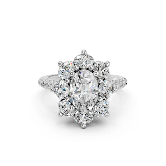 OVAL CLUSTER HALO RING WITH PAVE AND HIDDEN HALO