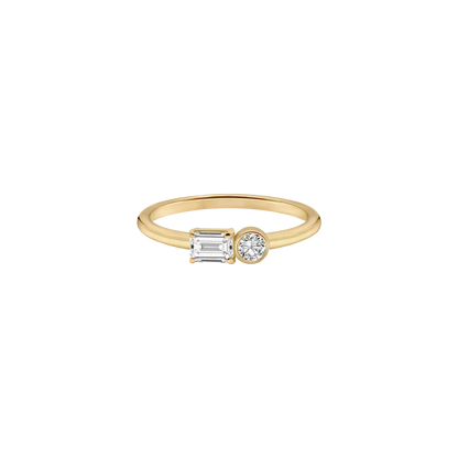 EMERALD & ROUND LAB DIAMOND TOI ET MOI RING