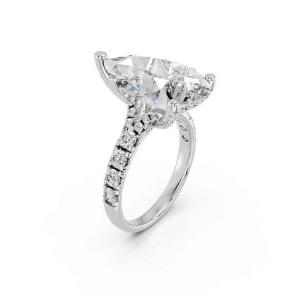 PEAR RING WITH HIDDEN HALO AND PAVE BAND