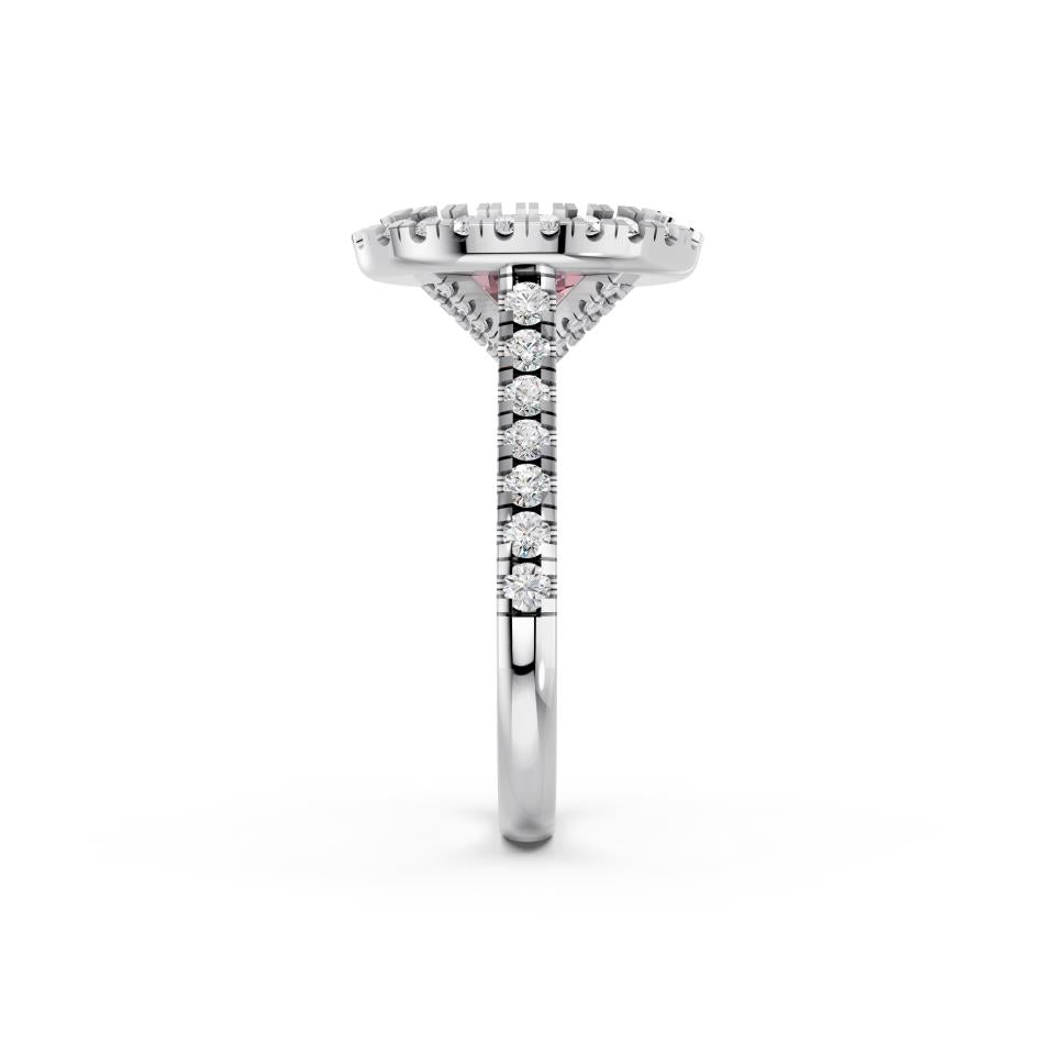 OVAL PINK HALO RING WITH PAVE BAND