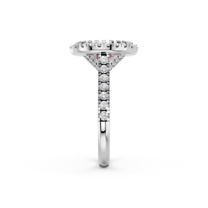 OVAL PINK HALO RING WITH PAVE BAND