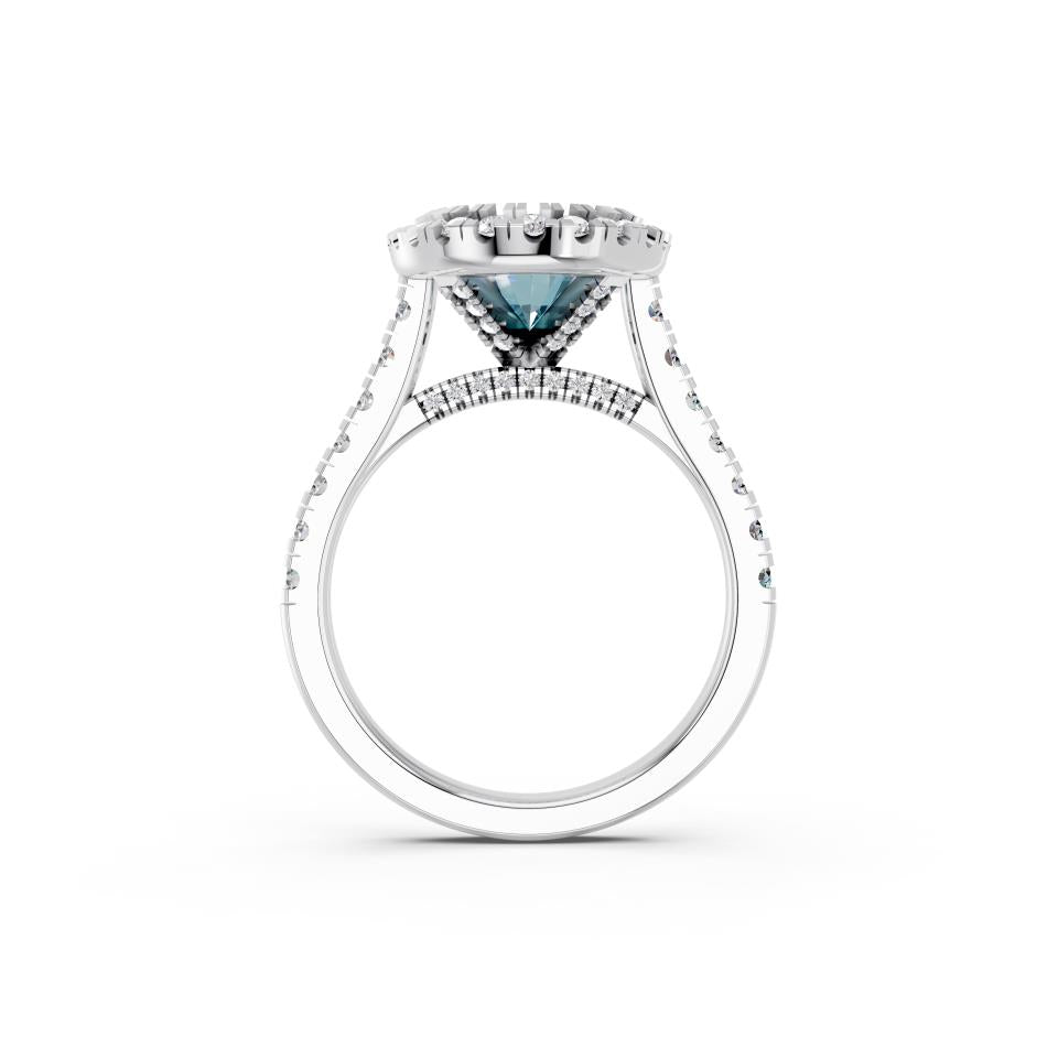 OVAL BLUE HALO RING WITH PAVE BAND