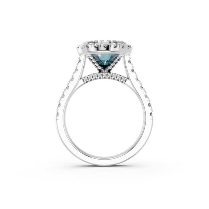 OVAL BLUE HALO RING WITH PAVE BAND