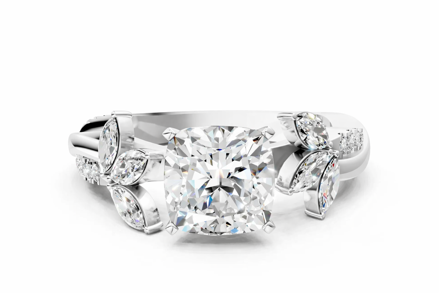 CUSHION FLORAL NATURE INSPIRED CHANNEL RING