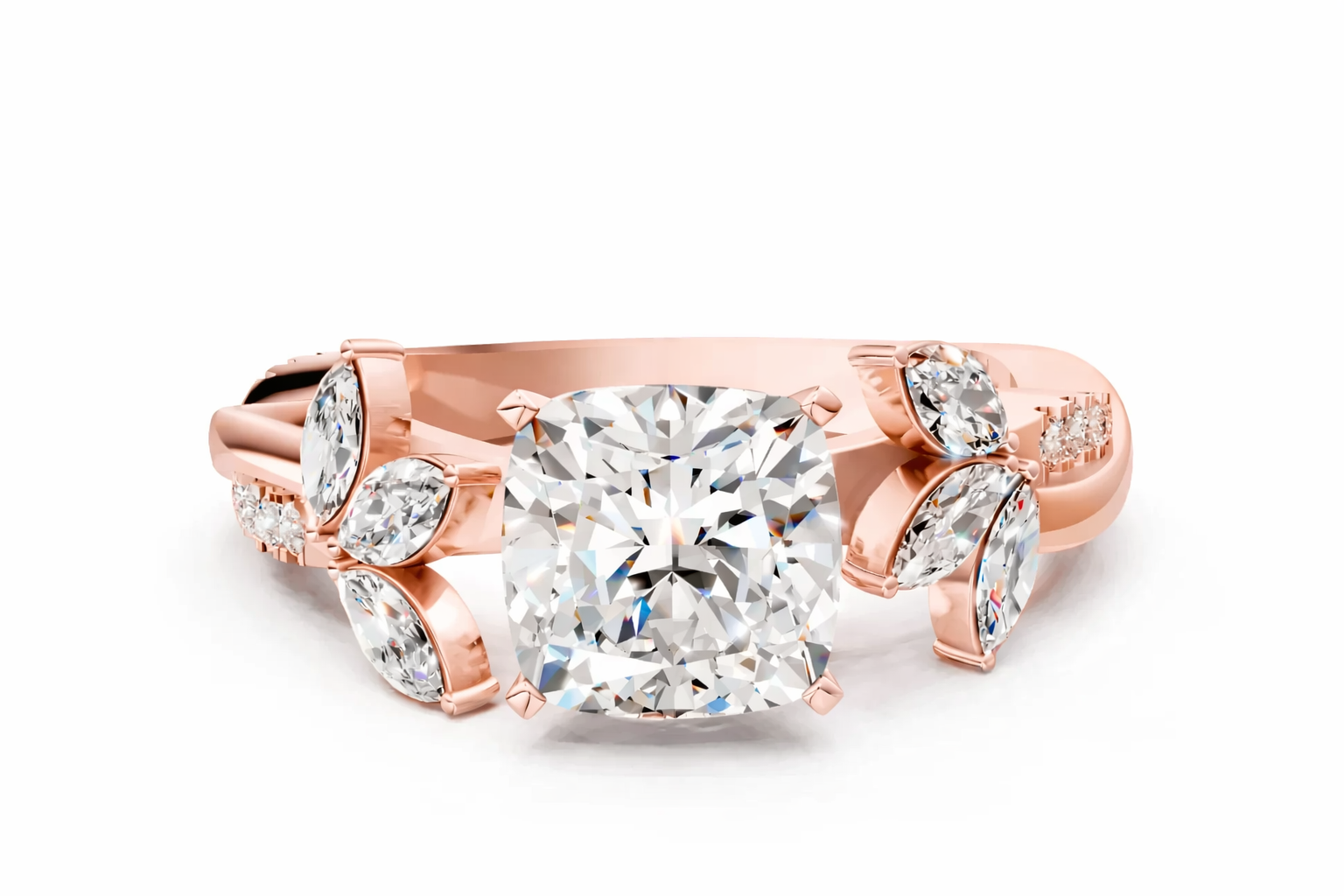 CUSHION FLORAL NATURE INSPIRED CHANNEL RING - M&D Signature Jewels