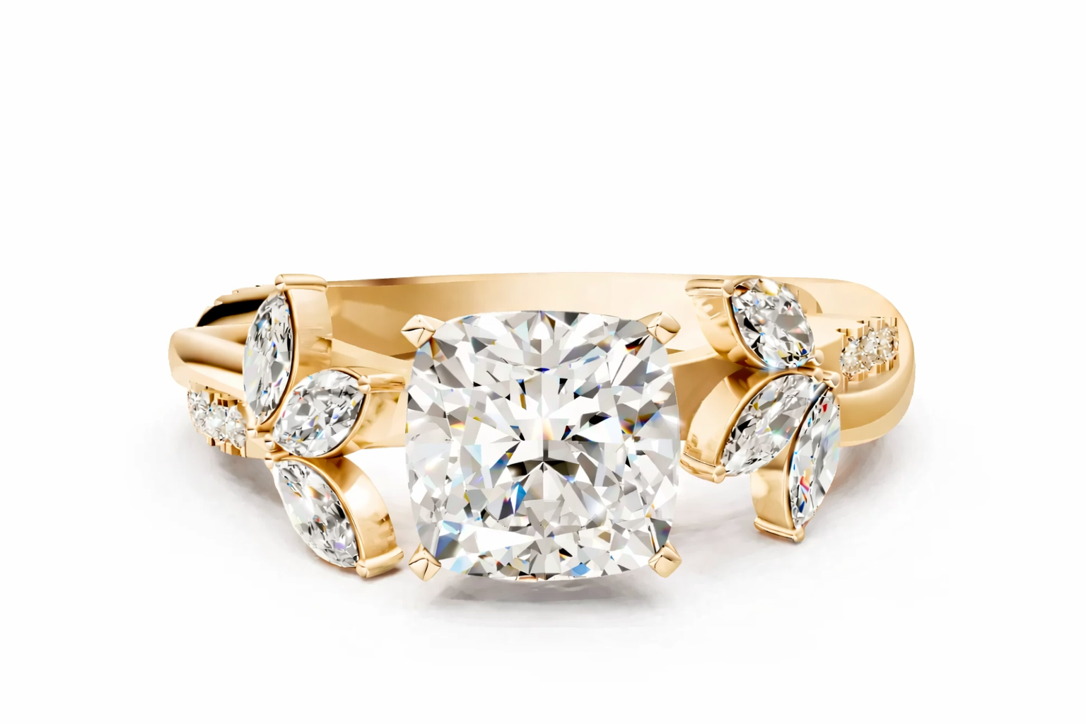 CUSHION FLORAL NATURE INSPIRED CHANNEL RING - M&D Signature Jewels