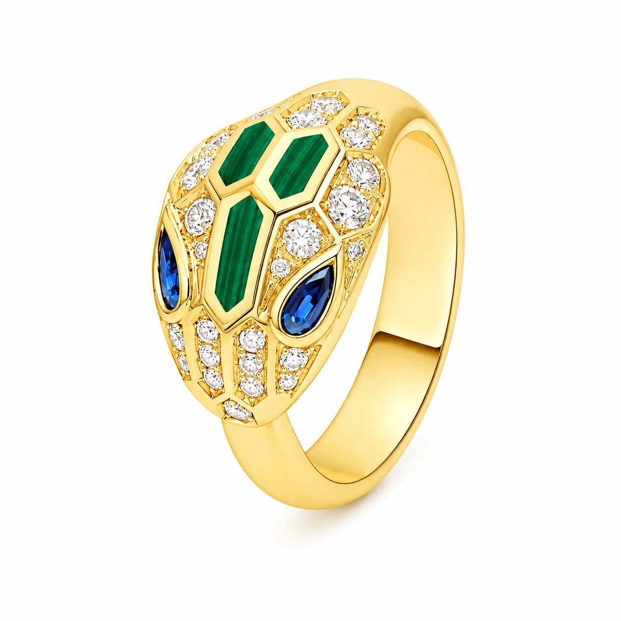 SERPENT EMERALD SAPPHIRE PAVE LAB DIAMOND RING