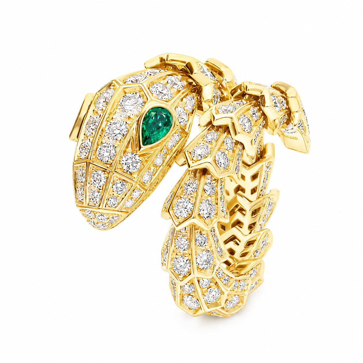 SERPENT EMERALD PAVE LAB DIAMOND RING