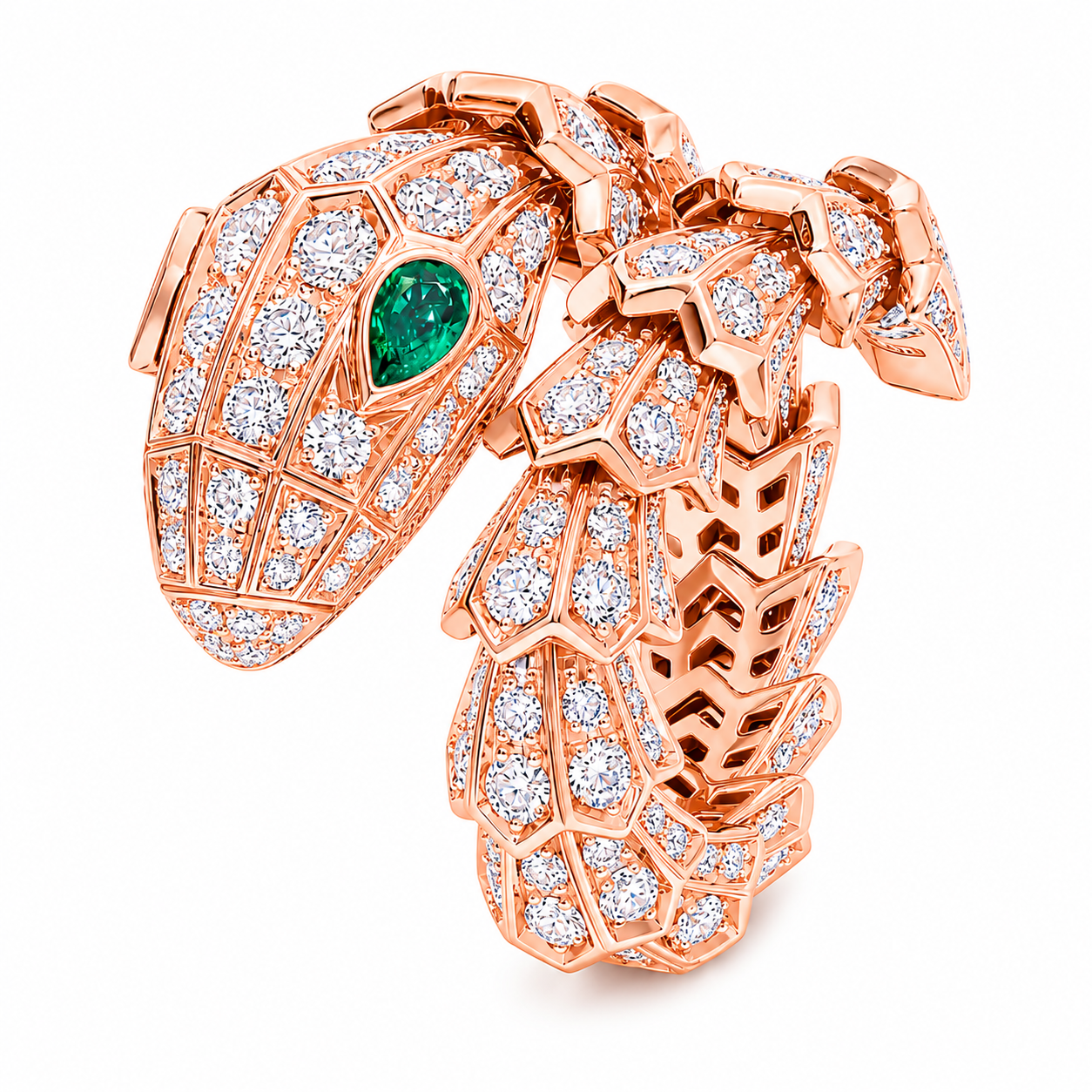 SERPENT EMERALD PAVE LAB DIAMOND RING