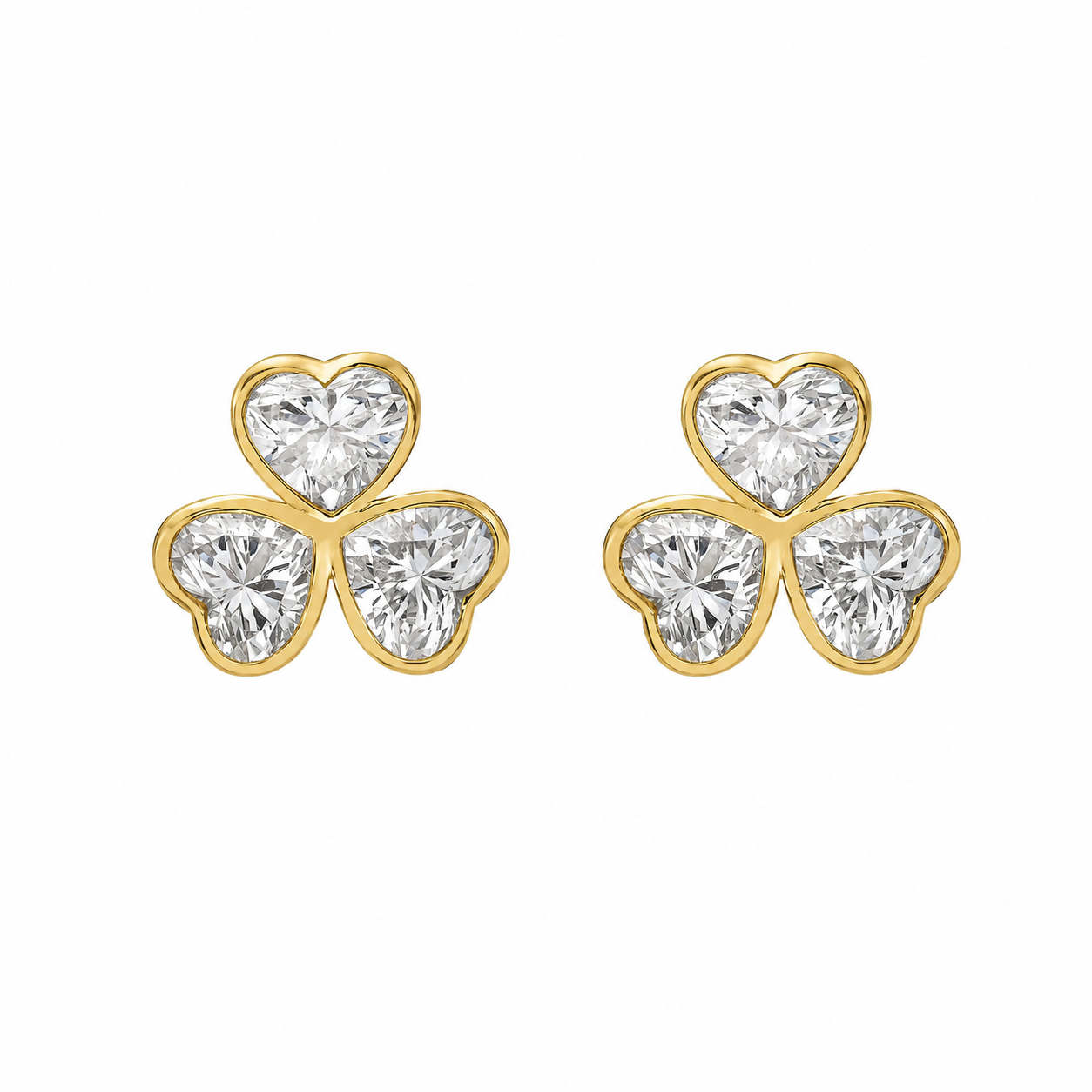 HEART 3 STONE BEZEL EARRING