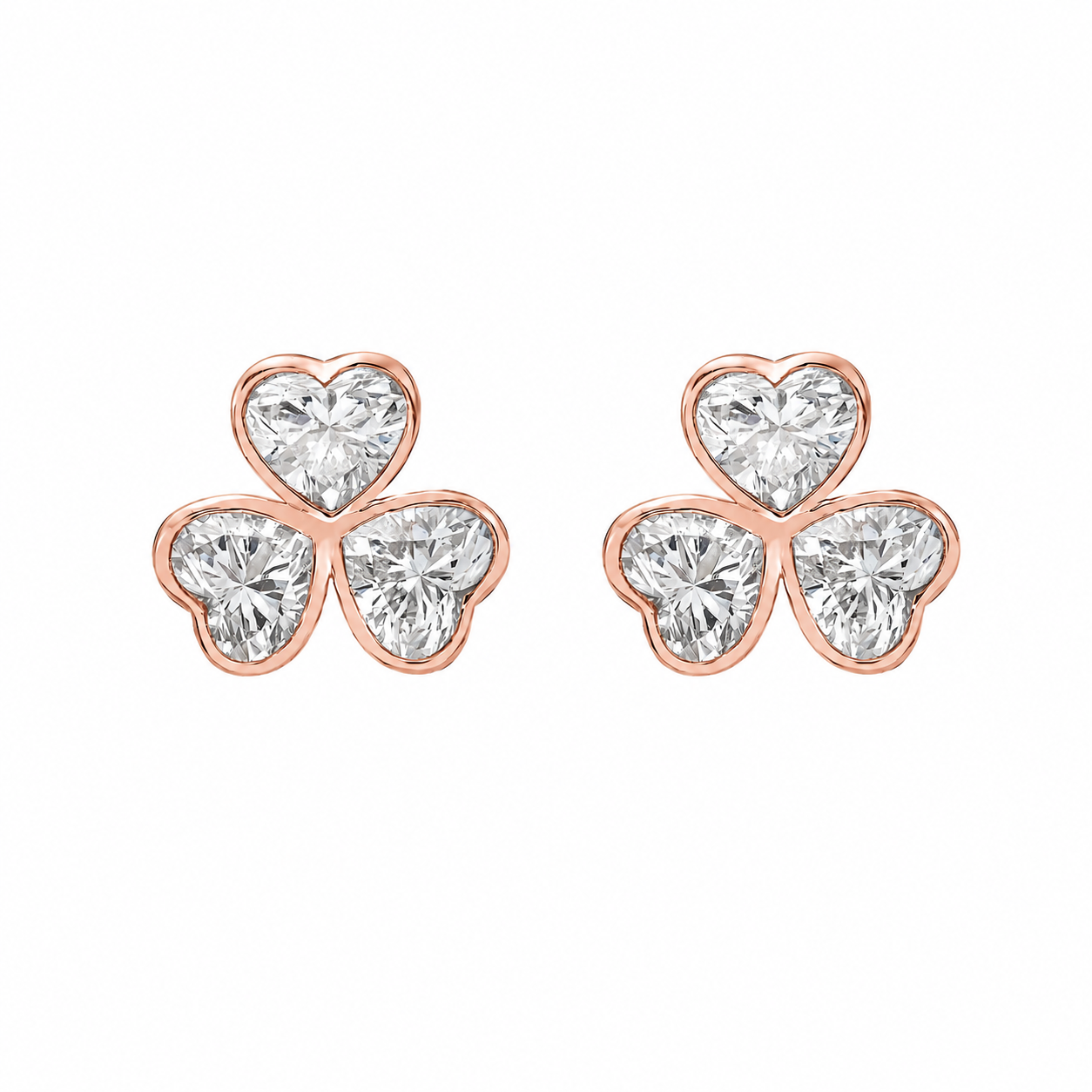 HEART 3 STONE BEZEL EARRING