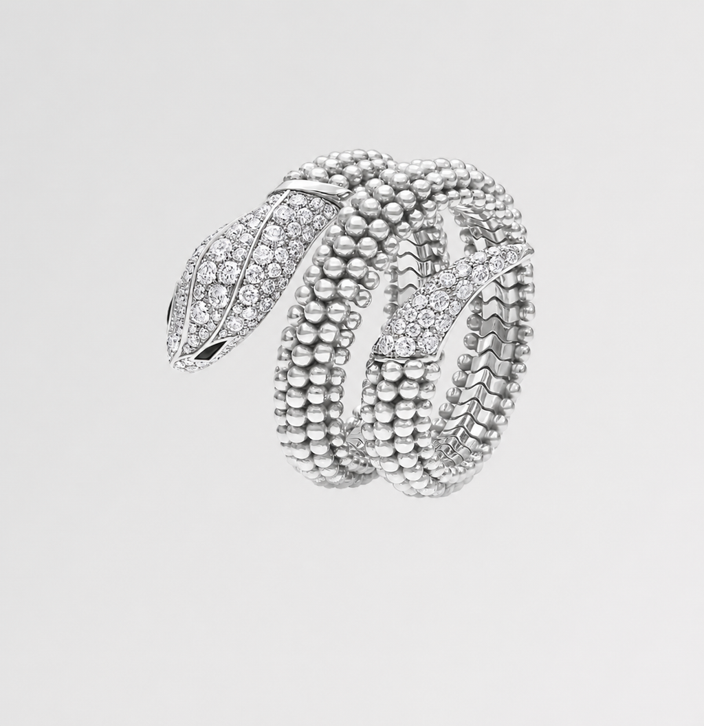 SERPENT MILGRAIN PAVE LAB DIAMOND RING