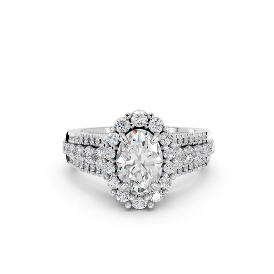 OVAL THREE ROW HALO RING