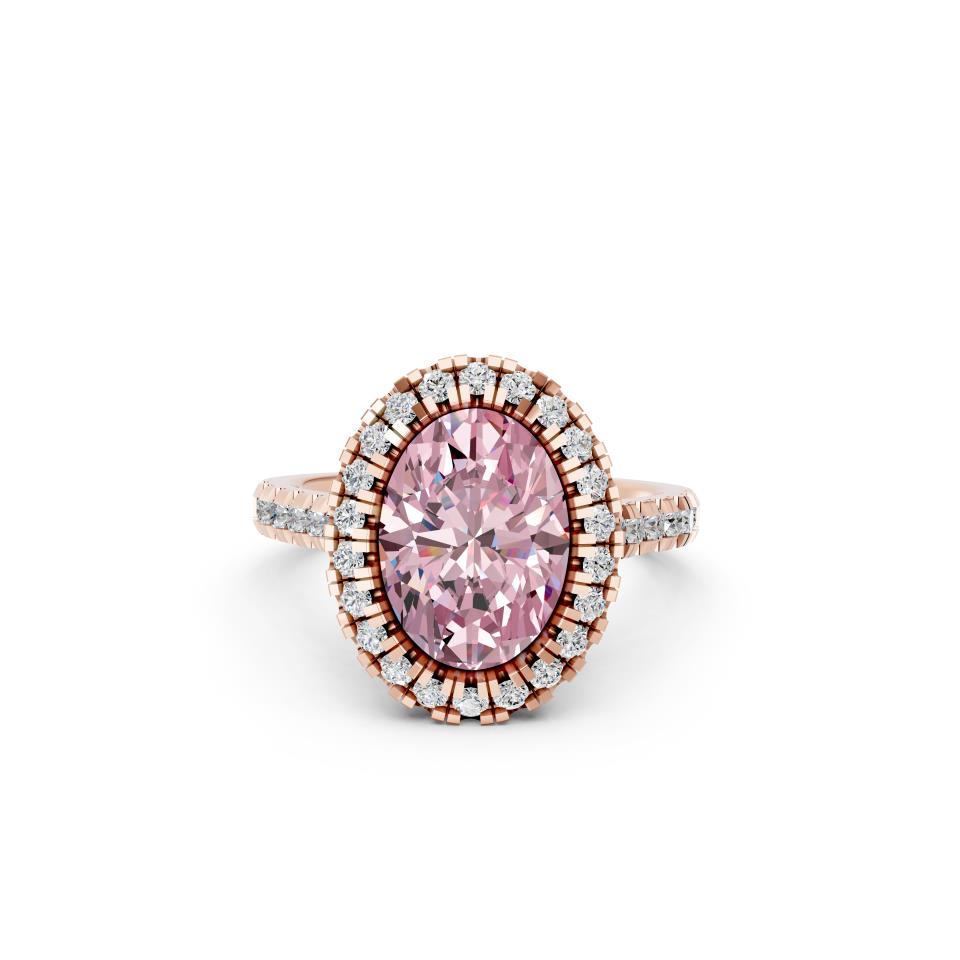 OVAL PINK HALO RING WITH PAVE BAND