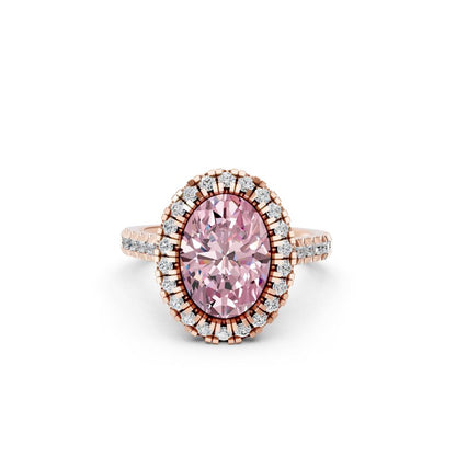OVAL PINK HALO RING WITH PAVE BAND
