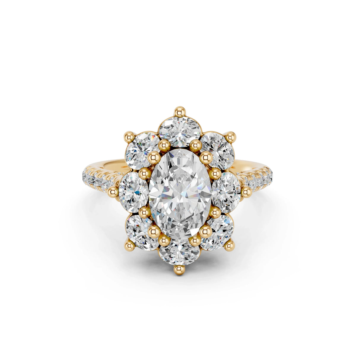 OVAL CLUSTER HALO RING WITH PAVE AND HIDDEN HALO