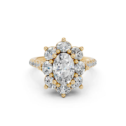 OVAL CLUSTER HALO RING WITH PAVE AND HIDDEN HALO