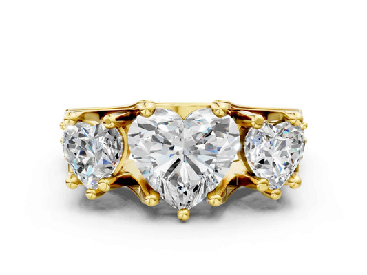 Heart Cut Lab Diamond Engagement Ring in three stone setting with hidden halo and pave band| D VS1