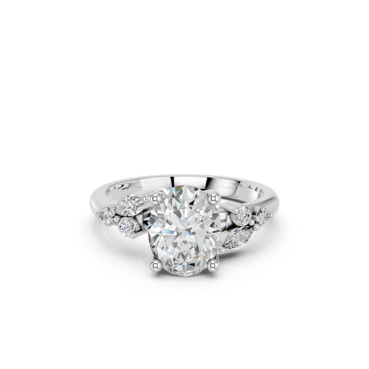 OVAL RING WITH SIDE STONES
