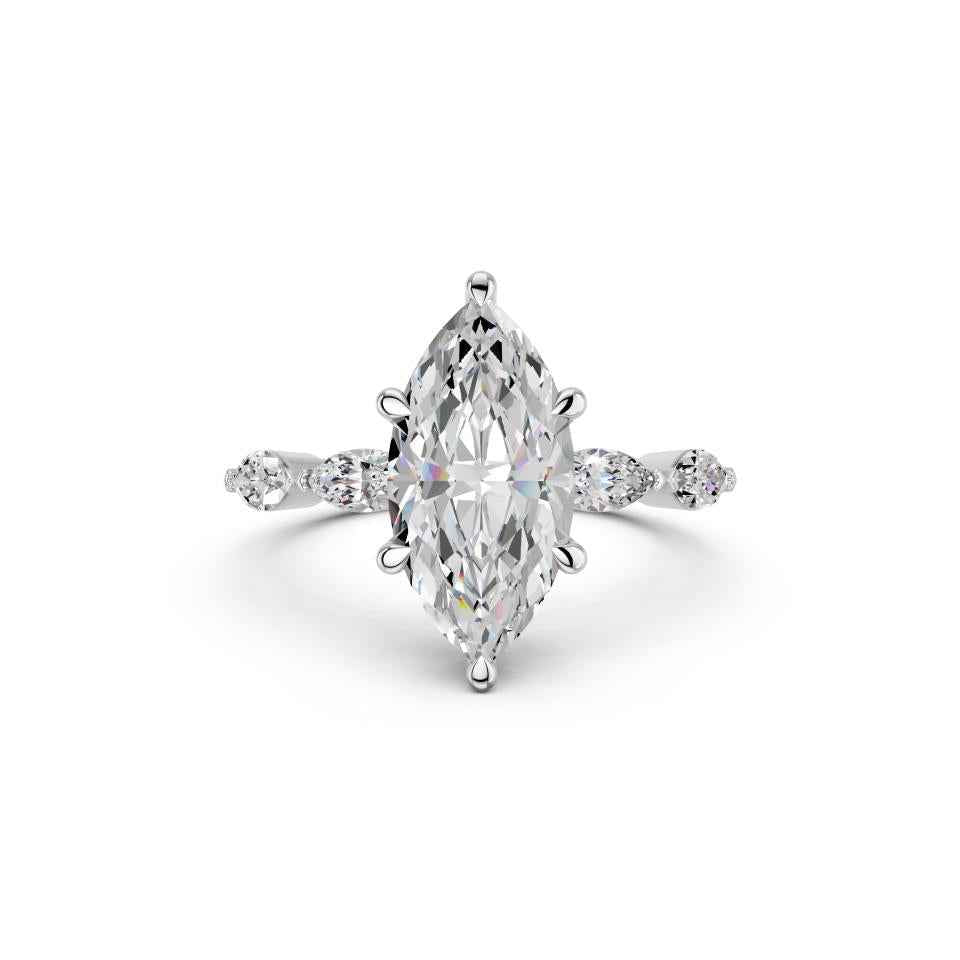 MARQUISE RING WITH HIDDEN HALO AND SIDE STONES