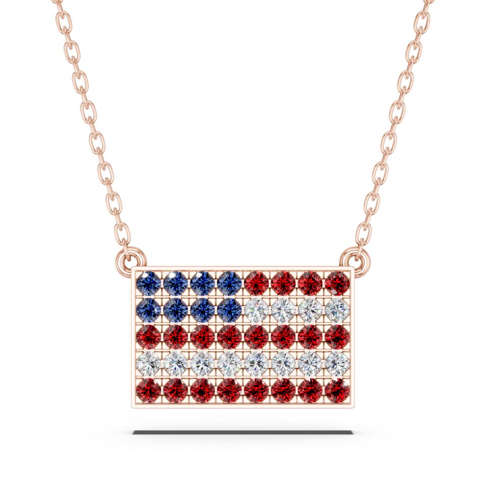 American Flag Bar Pendant Necklace with Lab-Grown Diamonds & Gemstones