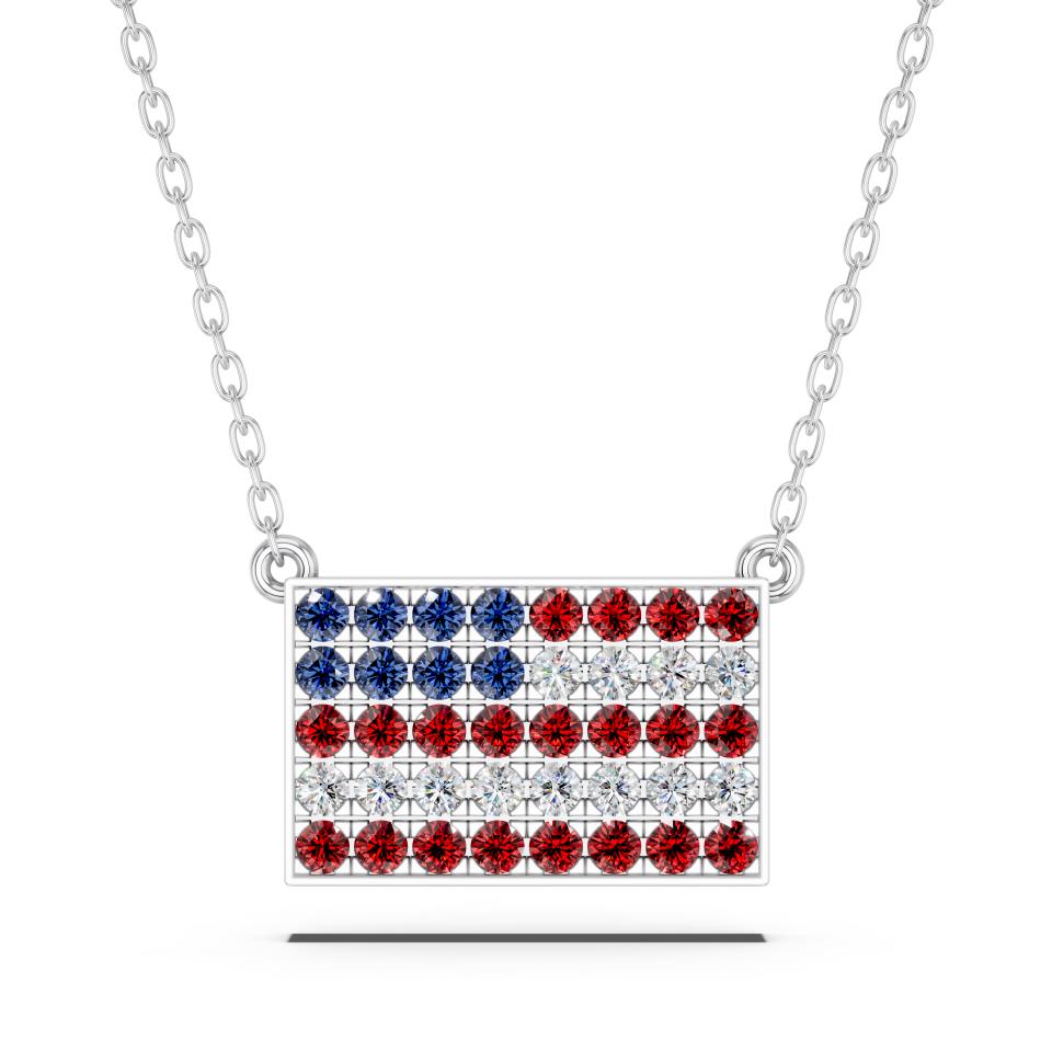 American Flag Bar Pendant Necklace with Lab-Grown Diamonds & Gemstones