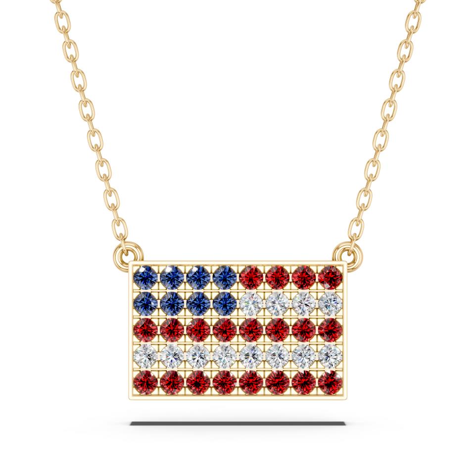 American Flag Bar Pendant Necklace with Lab-Grown Diamonds & Gemstones