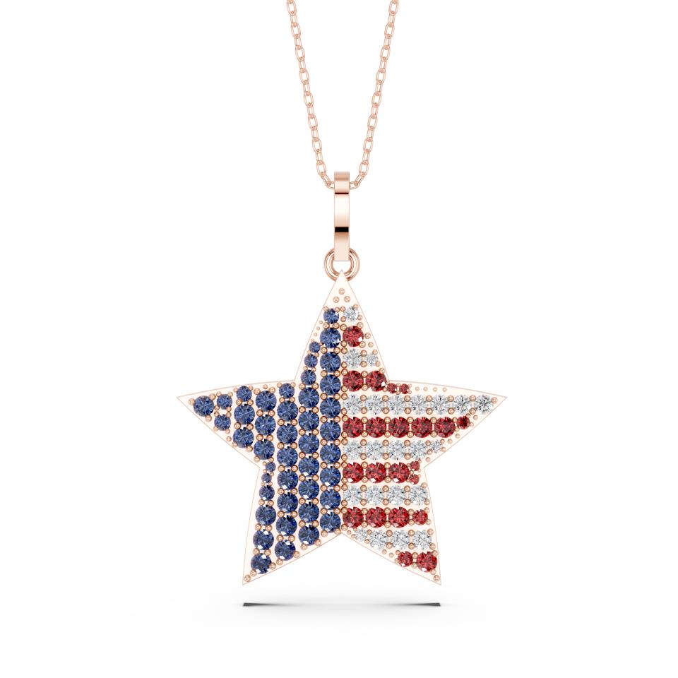American Flag Star Pendant in Lab-Grown Diamonds & Gemstones