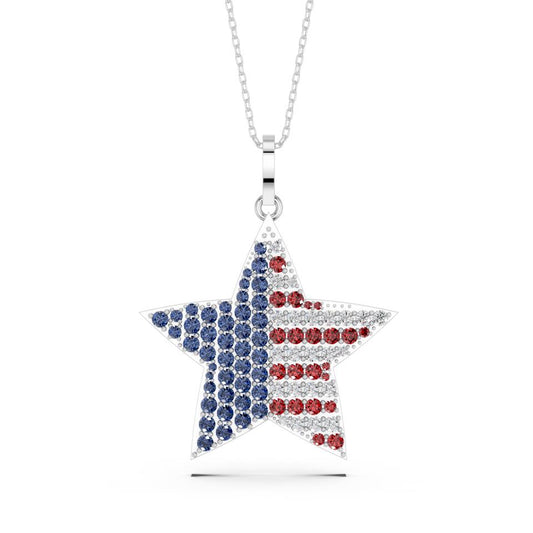 American Flag Star Pendant in Lab-Grown Diamonds & Gemstones