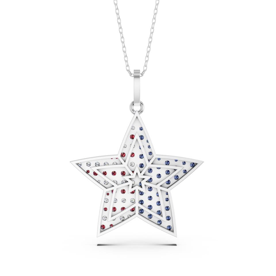 American Flag Star Pendant in Lab-Grown Diamonds & Gemstones