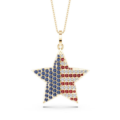 American Flag Star Pendant in Lab-Grown Diamonds & Gemstones - M&D Signature Jewels
