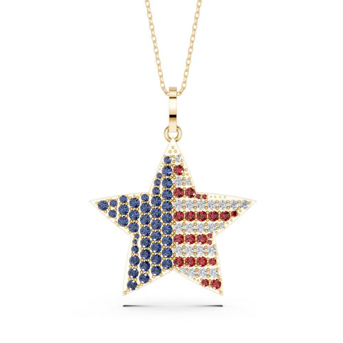 American Flag Star Pendant in Lab-Grown Diamonds & Gemstones