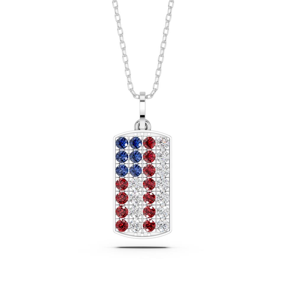 American Flag Dog Tag Pendant with Lab-Grown Diamonds & Gemstones