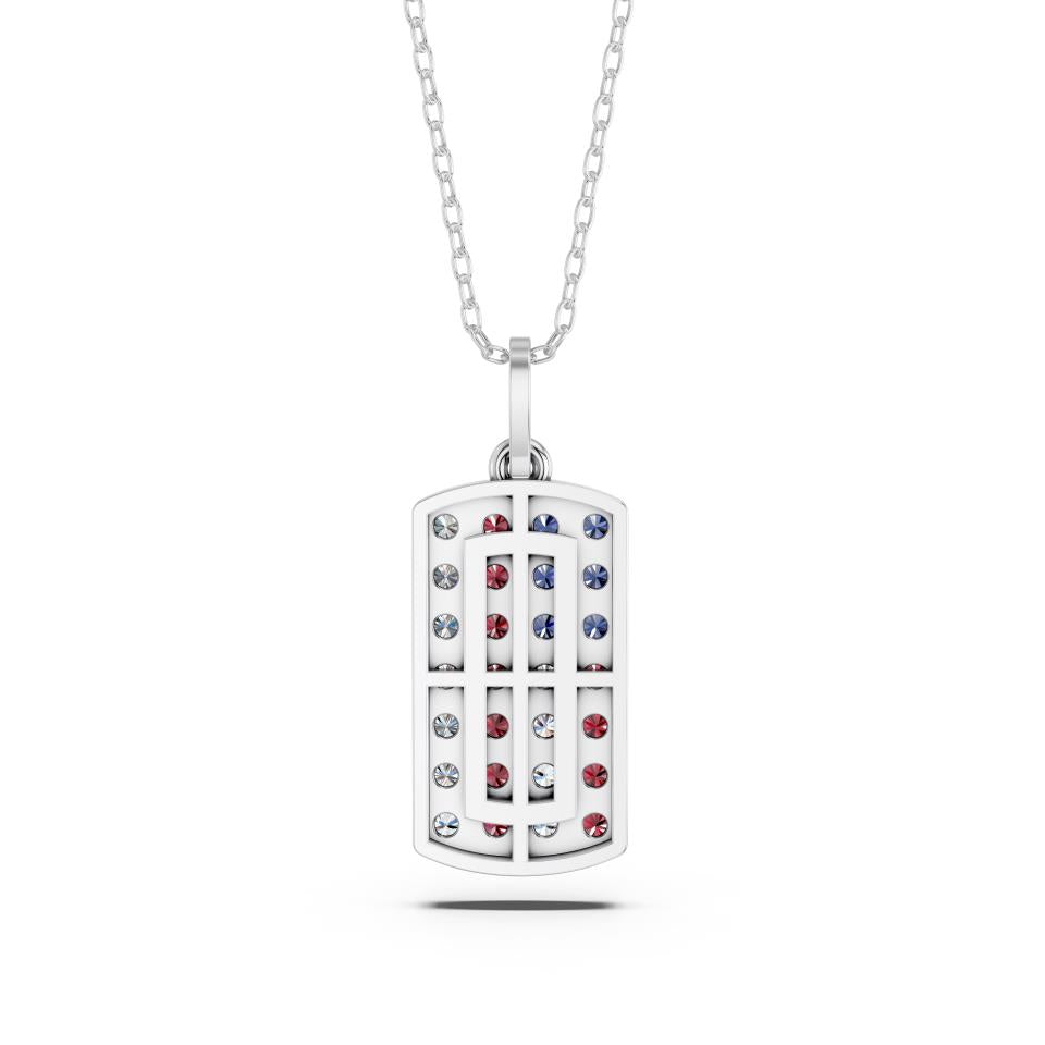 American Flag Dog Tag Pendant with Lab-Grown Diamonds & Gemstones