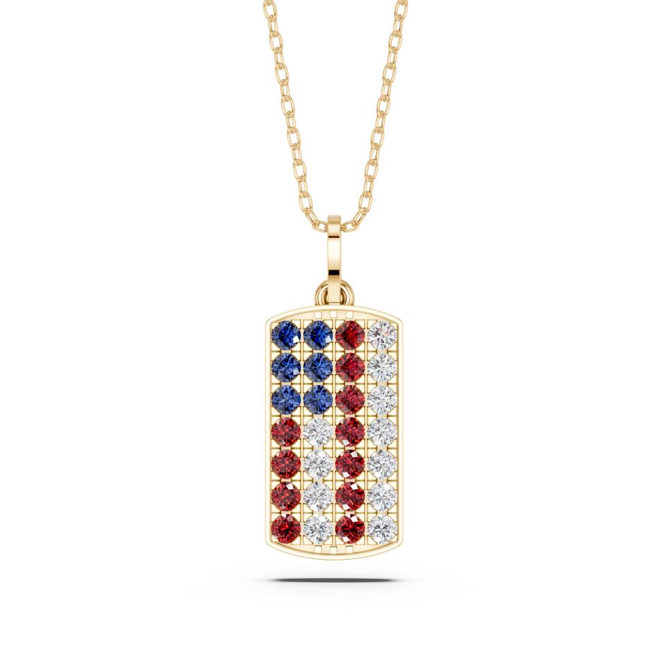 American Flag Dog Tag Pendant with Lab-Grown Diamonds & Gemstones